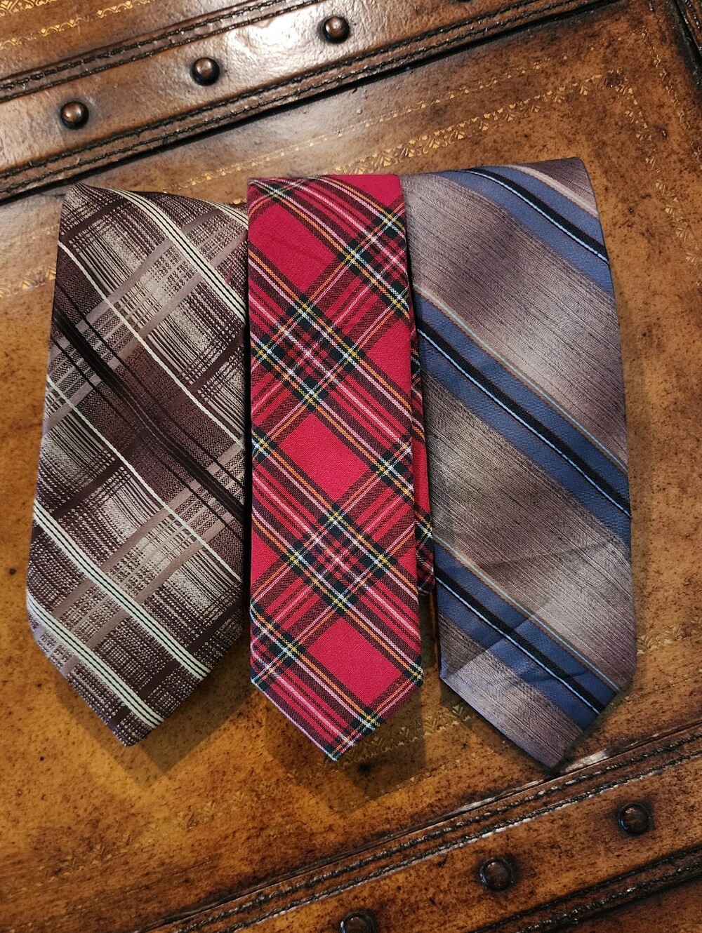 3pc Men’s Tie Lot Frank & Buck Carriage Cravats JCPenney Vintage Plaid Stripe
